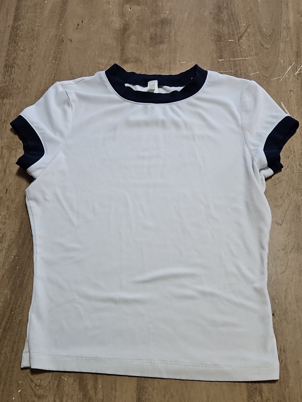 SKIMS White Ribbed Short Sleeve Tee with Navy Trim